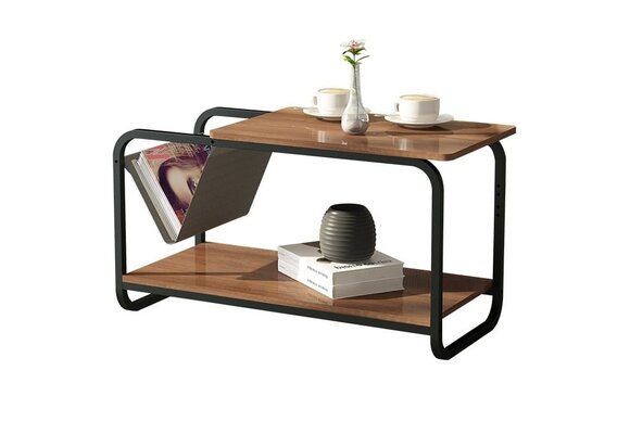 Bijzettafel met krantenbak, 86,5x40x46cm, bruin/grijs, MDF/metaal