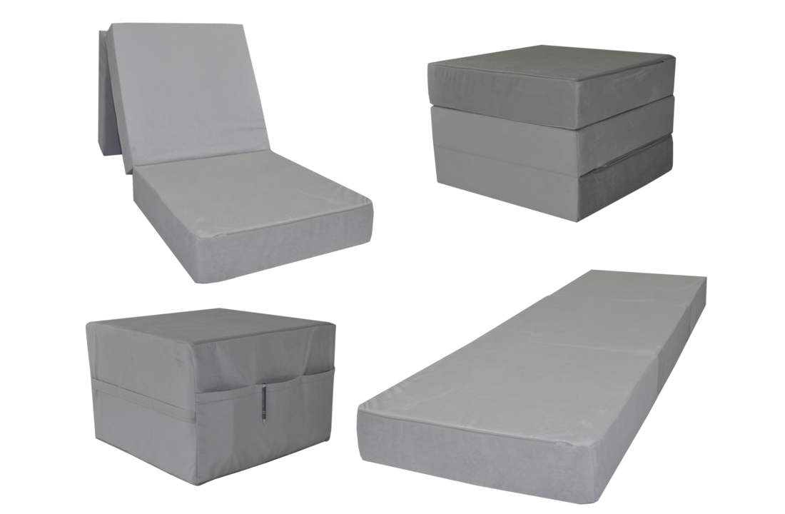 Logeerbed 65 cm breed | Opvouwbaar matras, Grijs Schuim H2