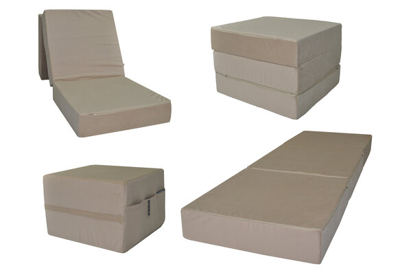 Opvouwbaar logeerbed 195x65x15 cm beige schuimmatras