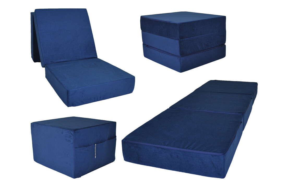 Logeermatras opklapbaar - 195x65x15 cm - Marineblauw Schuimmatras