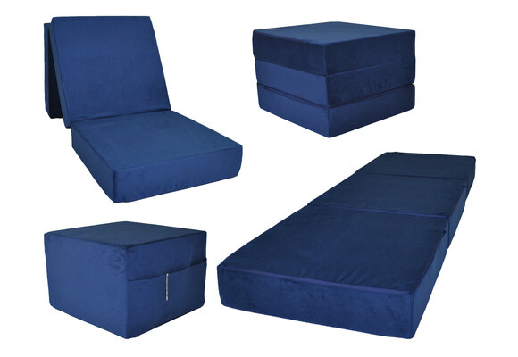 Slaapbank gastenbed - Opvouwbaar matras marineblauw 195x65x15cm