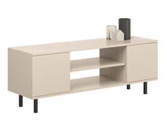 Tv meubel crème 155x40x48 cm | Met zwarte poten & 2 deuren
