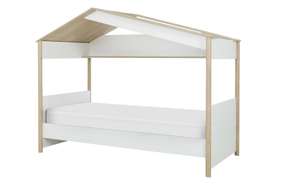 Kinderbed huisje 90x200 | Eiken & Wit | Hout