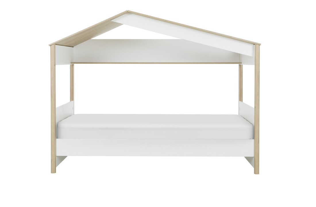 Bed met dakvorm 90x200 cm - Houten Kinderbed - Eiken Wit