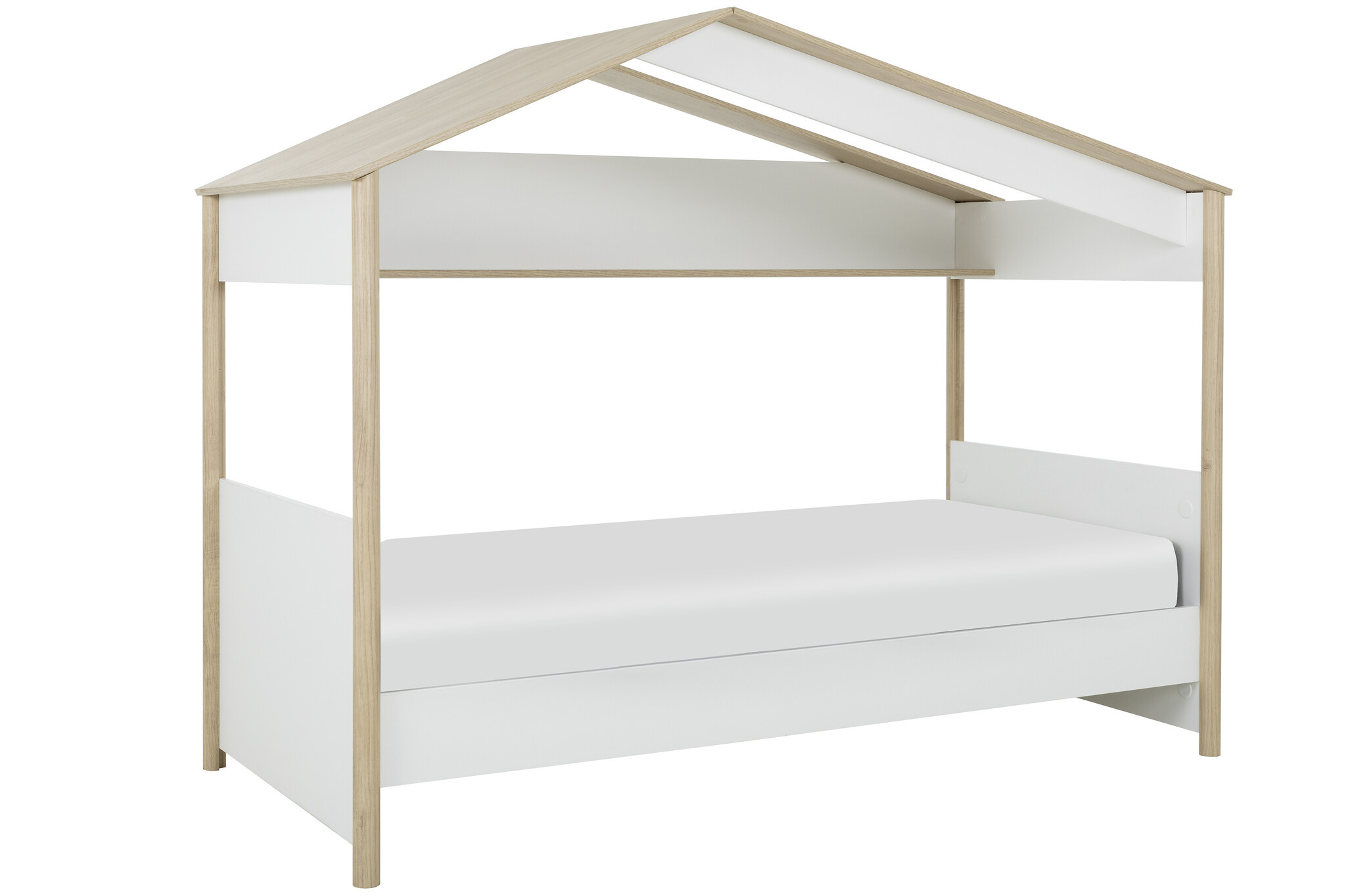 Bed met dakvorm 90x200 cm - Houten Kinderbed - Eiken Wit