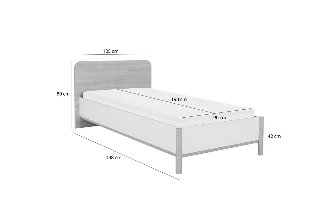 Bedframe hout wit - 90x190 cm - Eiken wit tienerbed