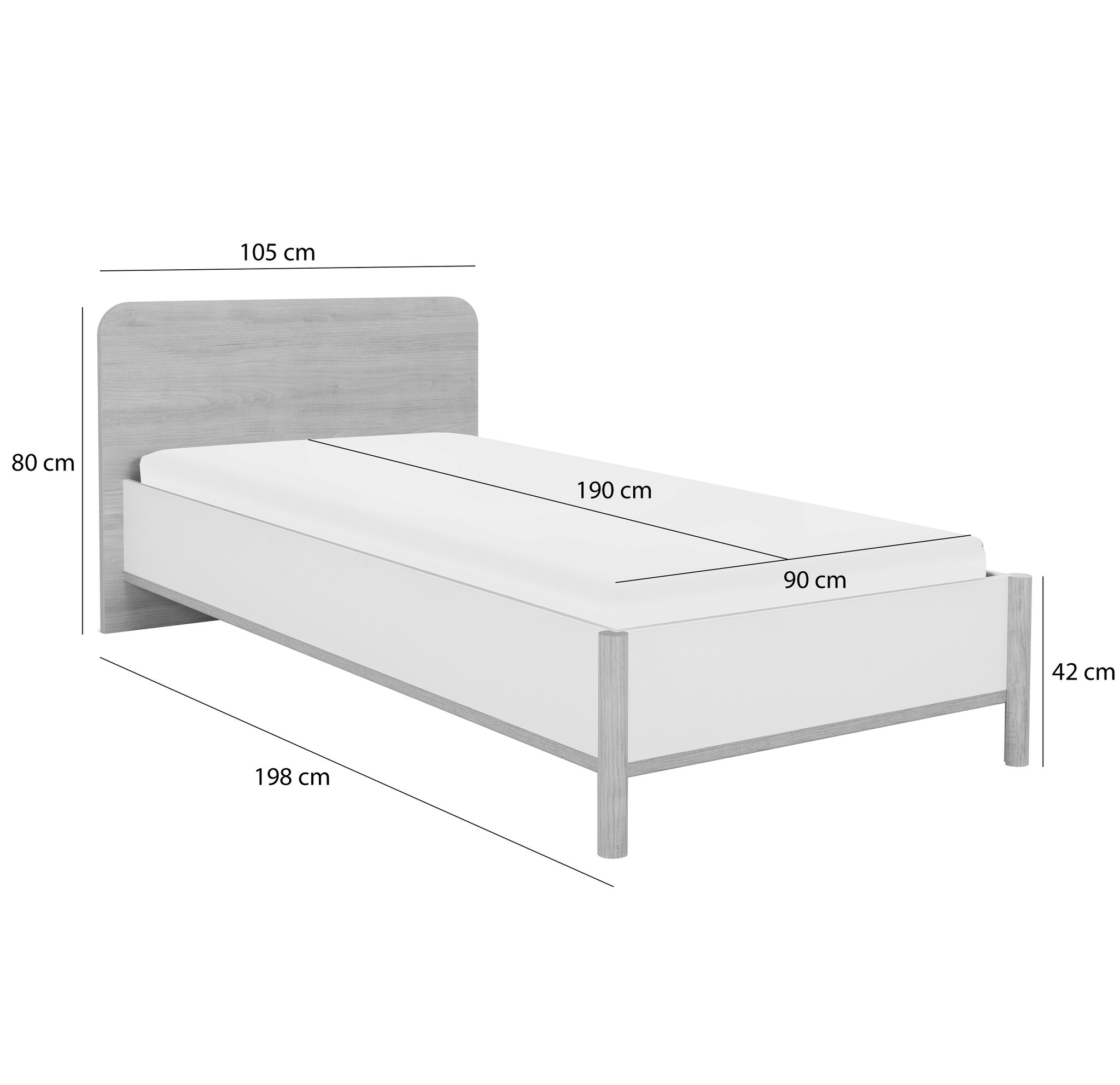 Eenpersoonsbed eiken wit MATIS 90x190 cm bedframe hout