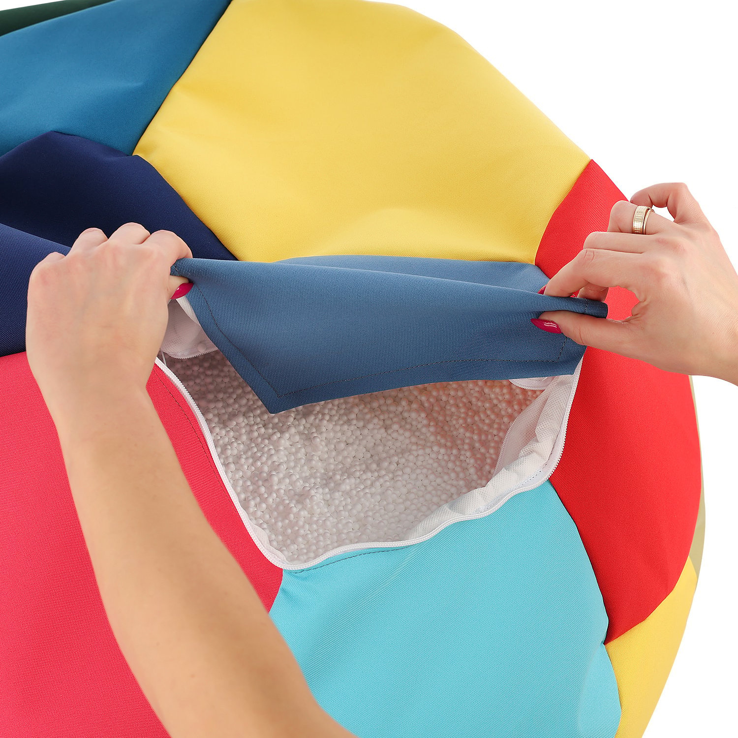 Waterdichte zitzak L - Voetbal design - Ø 90 cm - Blauw/Wit