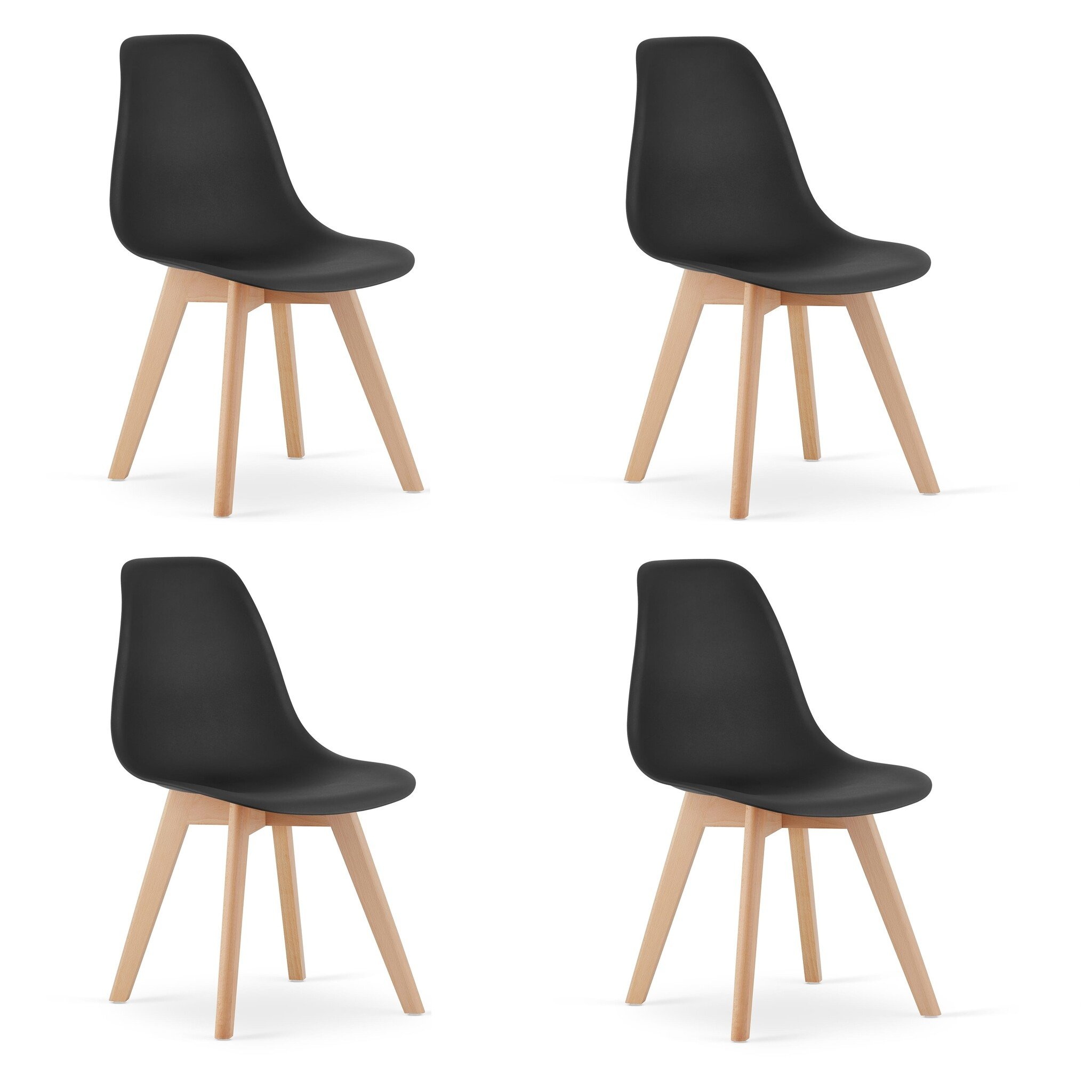 Eetkamerstoelen set 4, zwart, polypropyleen, beukenhouten poten