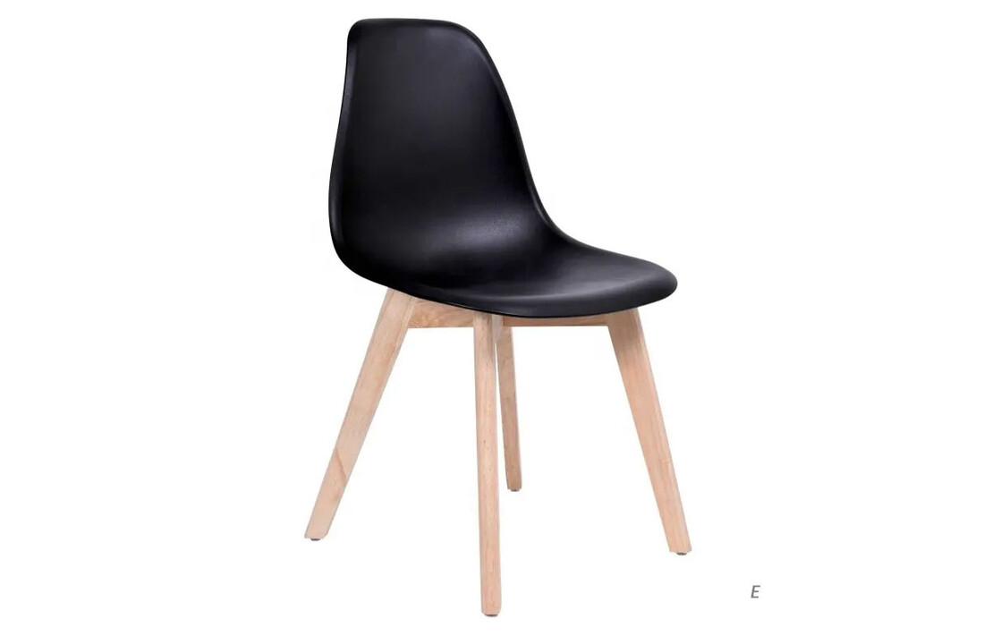 Eetkamerstoelen set 4, zwart, polypropyleen, beukenhouten poten