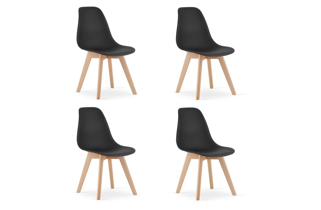 Zwarte stoelen houten poten - Set van 4 eetkamerstoelen - Beukenhout