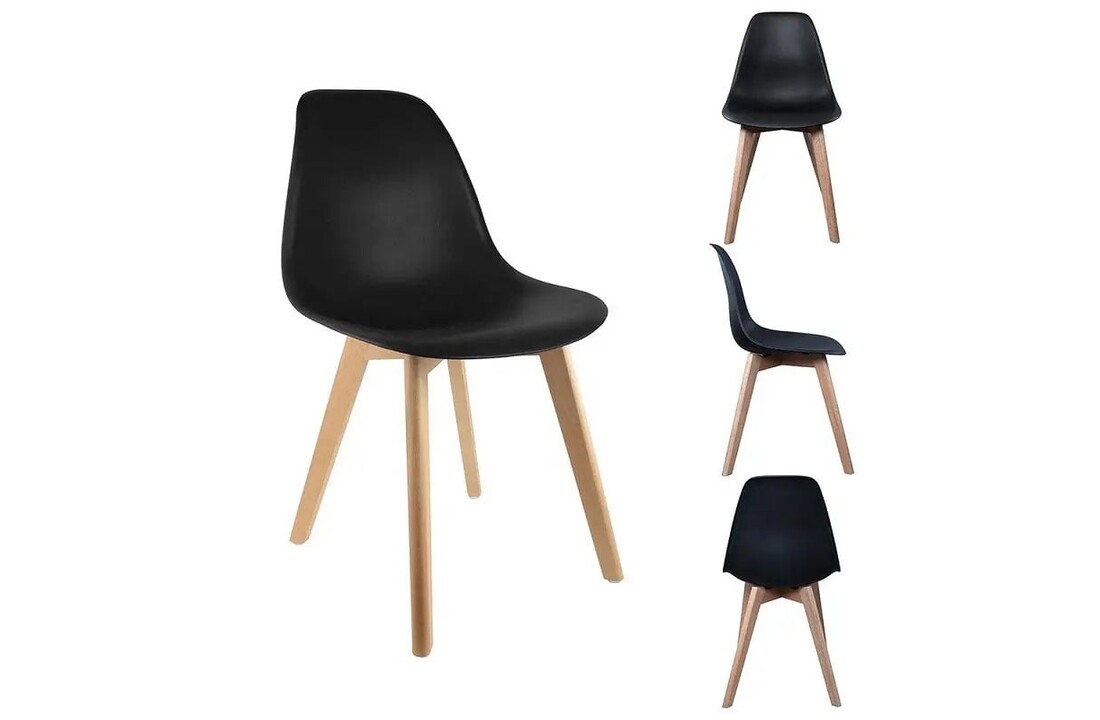 Kunststof kuipstoelen set van 4 zwart, polypropyleen, beukenhout