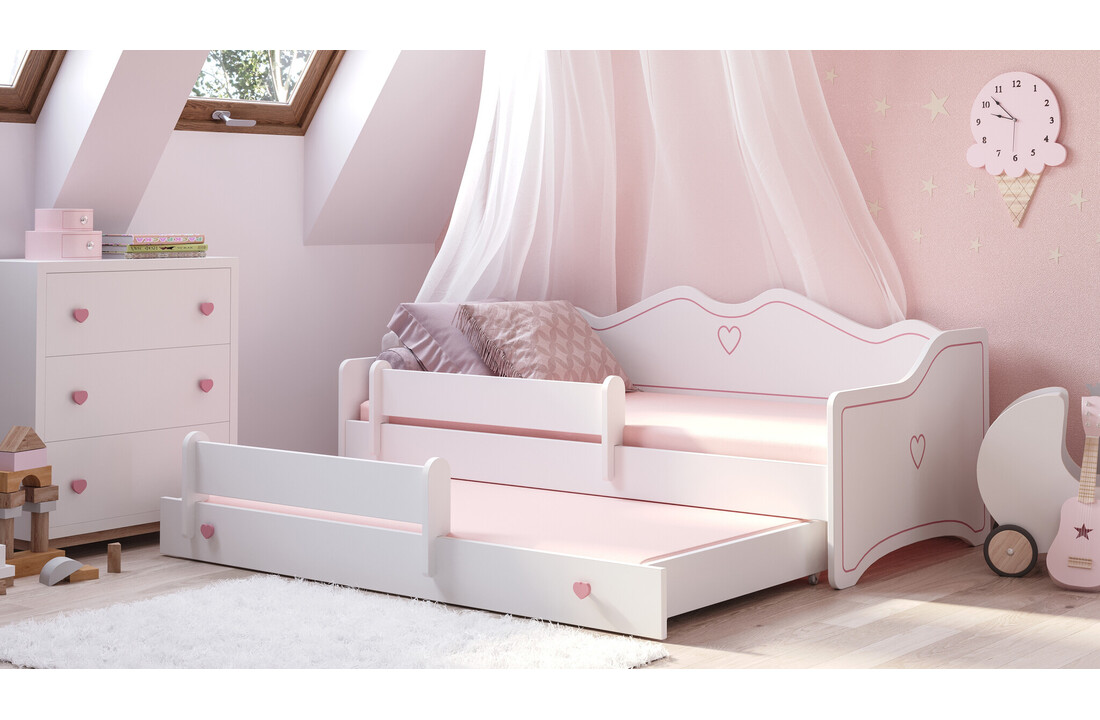 Kinderbed uitschuifbaar EMMA - 160x80cm - Wit/Roze