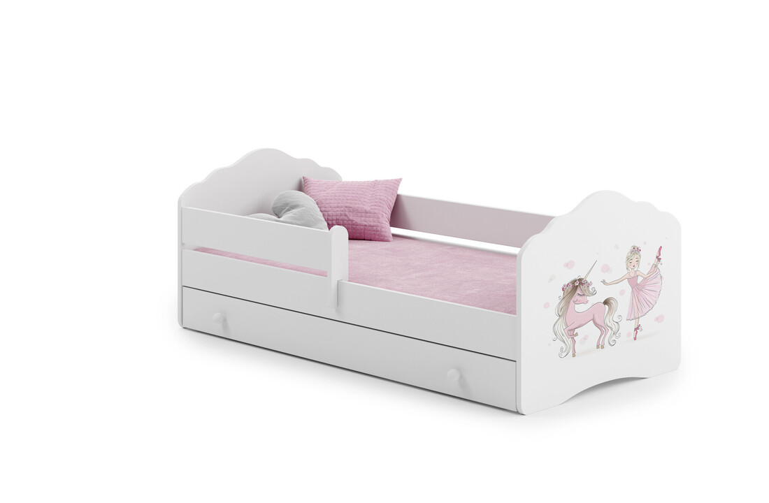 Kinderbed fee eenhoorn roze wit 160x80 cm met lade hekje