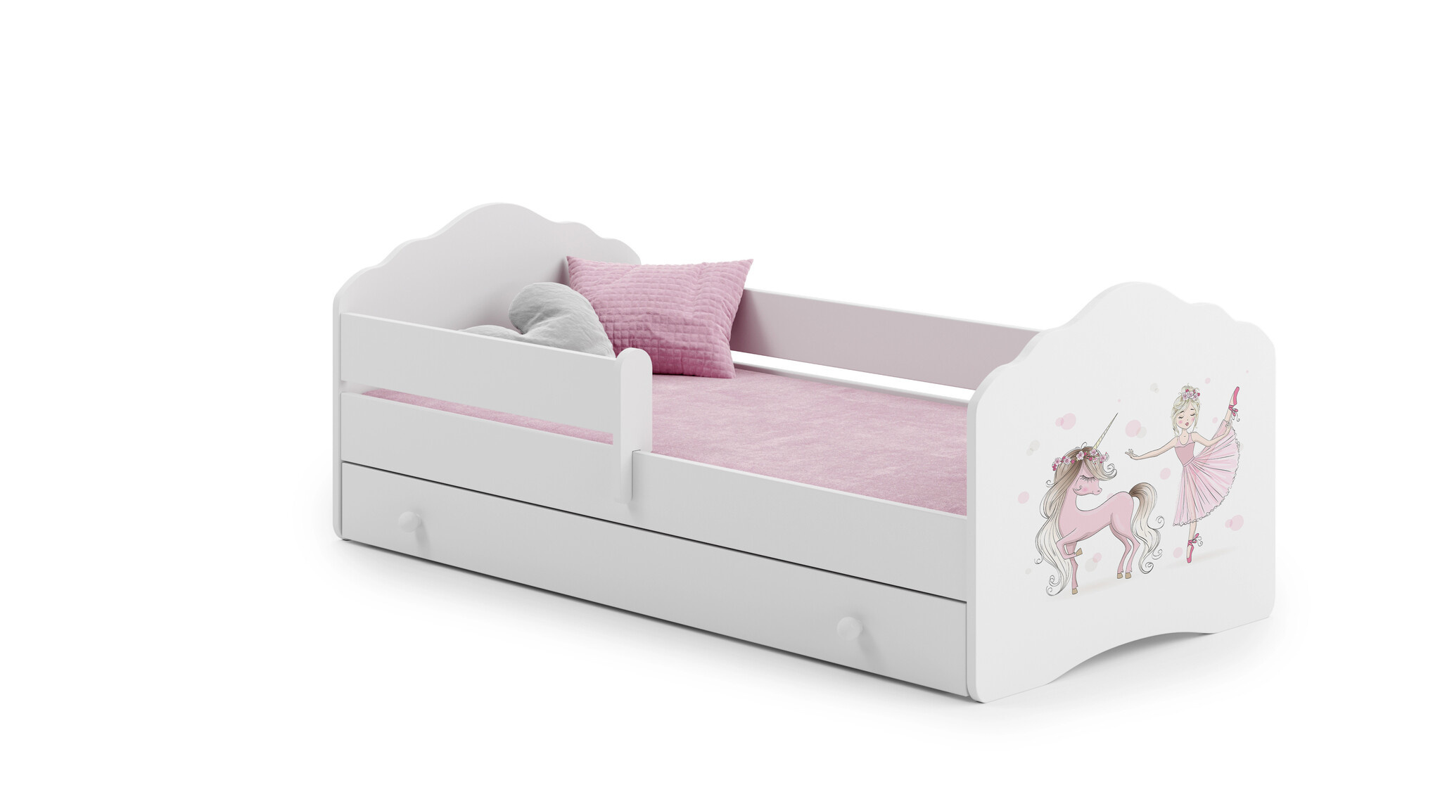 Kinderbed fee eenhoorn roze wit 160x80 cm met lade hekje