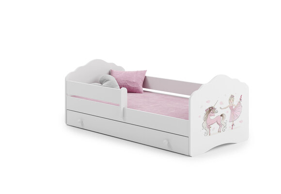 Bed met lade peuter - Fee/Eenhoorn 160x80 cm, Roze/Wit