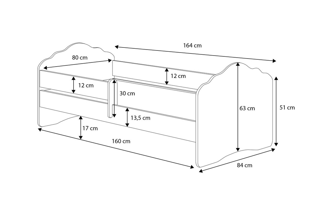 Bed met lade peuter - Fee/Eenhoorn 160x80 cm, Roze/Wit