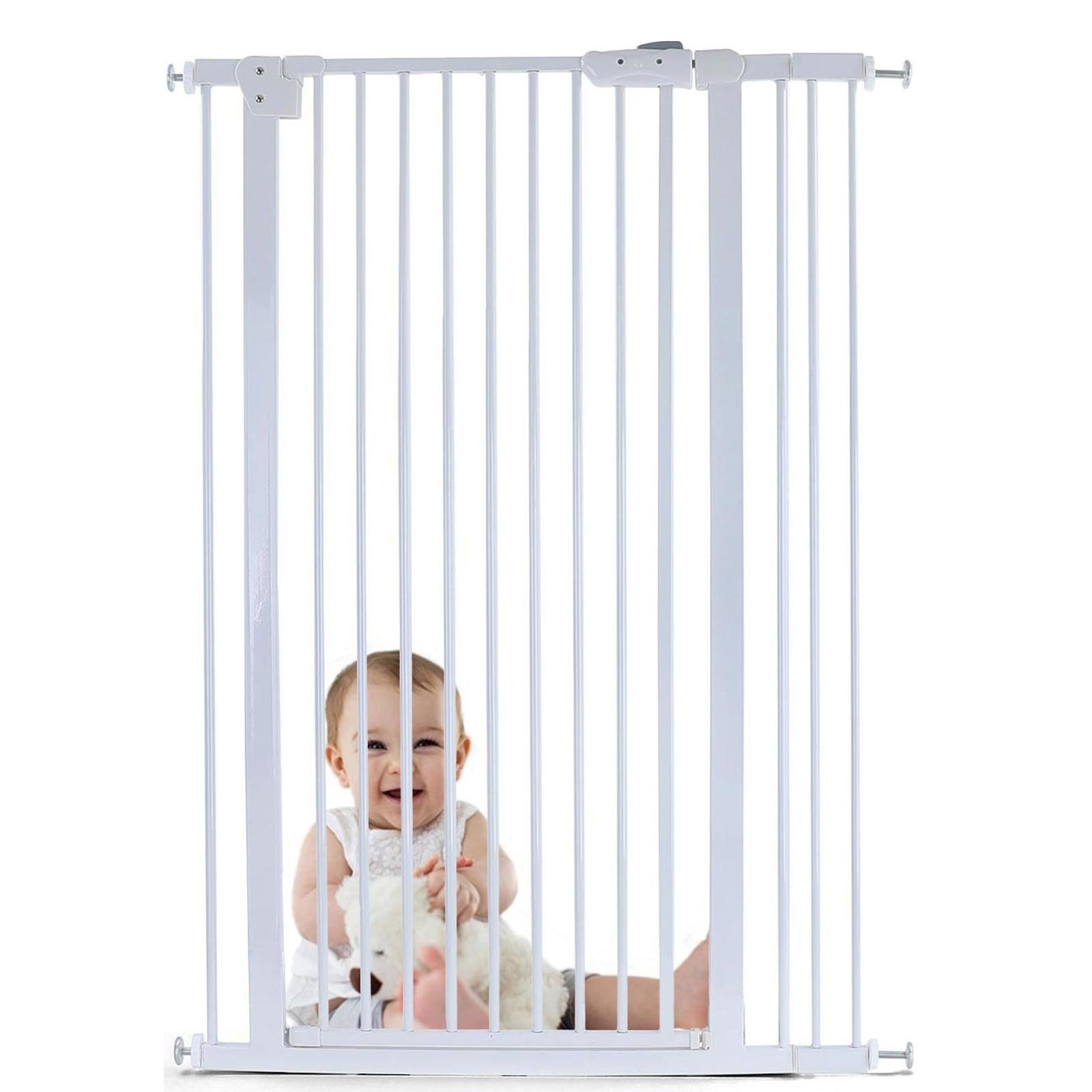 Babybeveiliging trap: wit metaal, 83-96cm verstelbaar, 120cm hoog