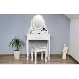 Kaptafel met spiegel en kruk - Wit Grenen/MDF 80x40x137cm