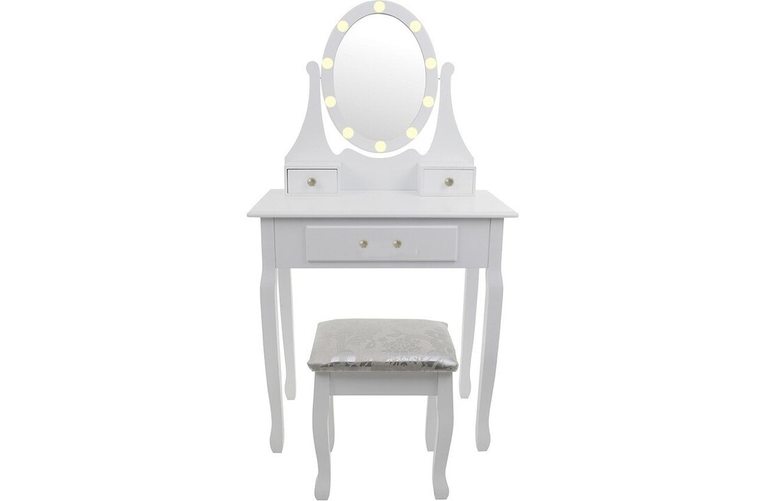 Make-up tafel met LED spiegel - Wit, Grenen/MDF, 80x40x137cm