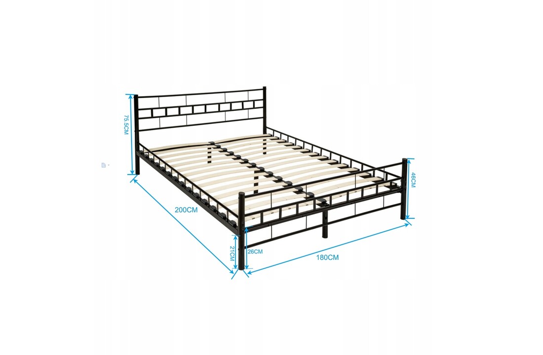 Metalen bedframe 180x200 cm - Zwart metaal met lattenbodem