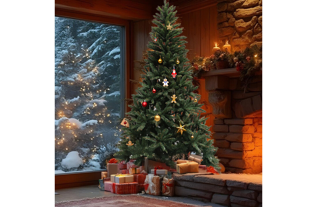 Volle kunstkerstboom 220cm groen PVC met stalen poot