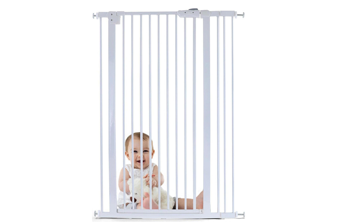 Traphek baby: 72-86cm, wit metaal, 120cm hoog, klem/zonder boren