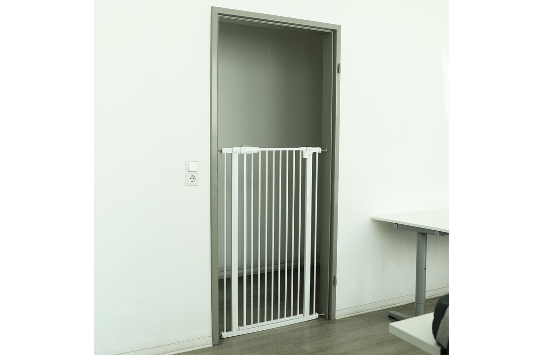 Kinderhekje deur 72-86cm - wit metaal - 120cm hoog
