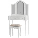 Witte kaptafel lades: 74,5x40x137cm, MDF, met LED spiegel & kruk