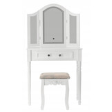 Witte kaptafel lades: 74,5x40x137cm, MDF, met LED spiegel & kruk