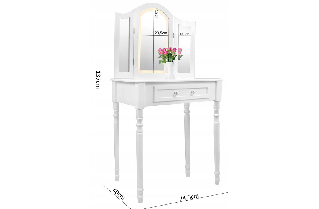 Kaptafel spiegel LED wit (74,5x40x137cm) MDF