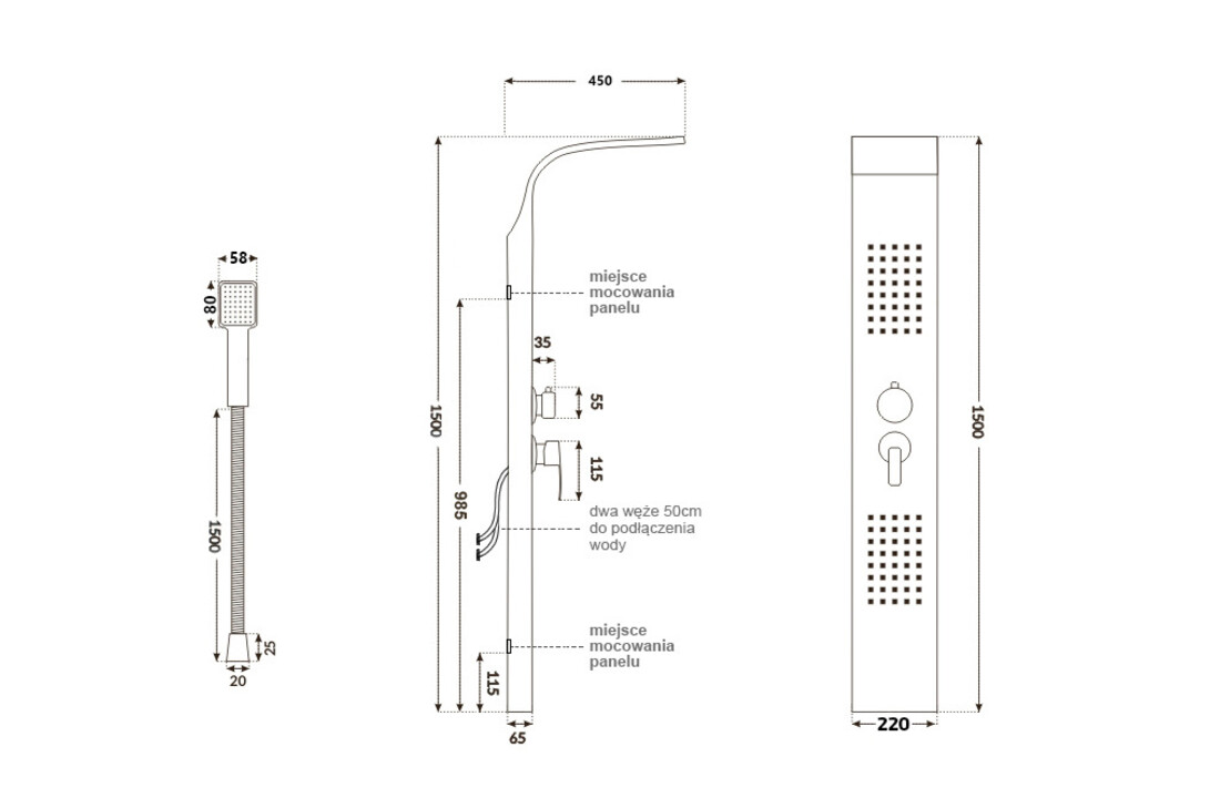 RVS Douchekolom Massage - Regendouche, Handdouche, Zilver