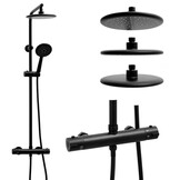 Regendouche zwart | Thermostaatkraan | 20cm Douchekop | Messing/RVS