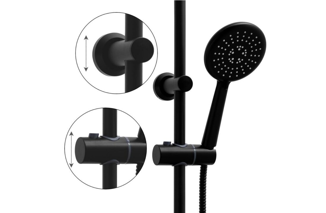 Regendouche zwart | Thermostaatkraan | 20cm Douchekop | Messing/RVS