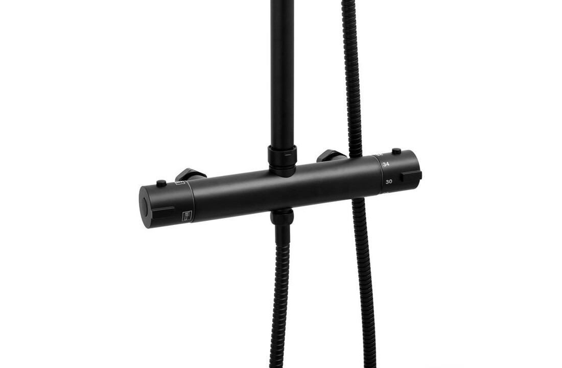 Regendouche zwart | Thermostaatkraan | 20cm Douchekop | Messing/RVS