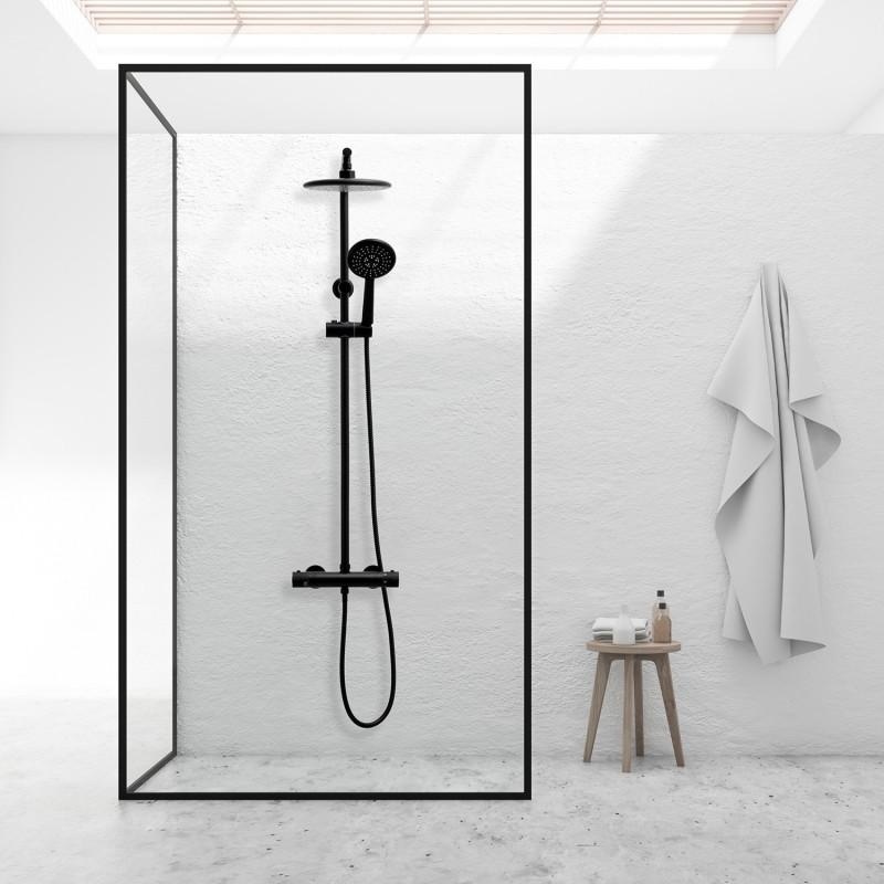 Thermostaat douchekraan: Luxe Regendouche 20cm Zwart Messing/RVS