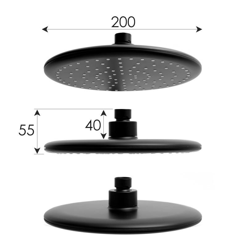 Thermostaat douchekraan: Luxe Regendouche 20cm Zwart Messing/RVS