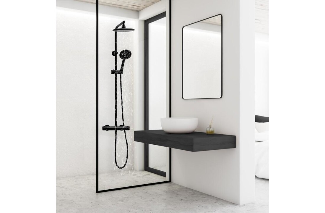 Thermostaat douchekraan: Luxe Regendouche 20cm Zwart Messing/RVS