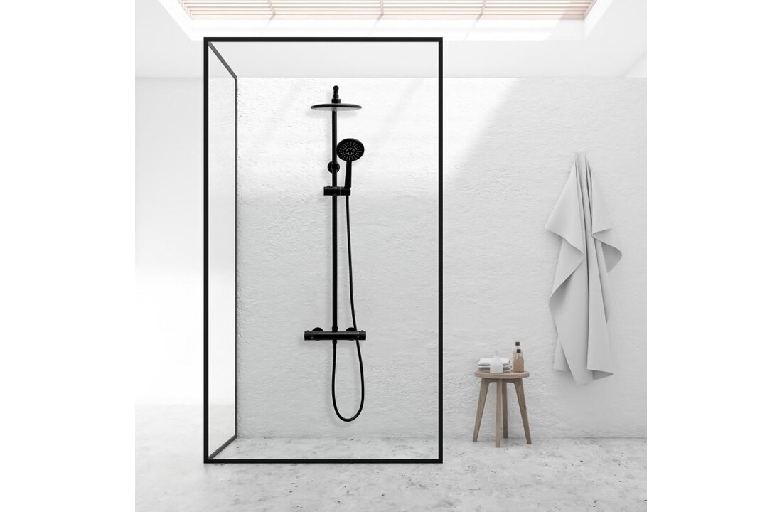 Doucheset zwart met thermostaatkraan, regendouche 20cm
