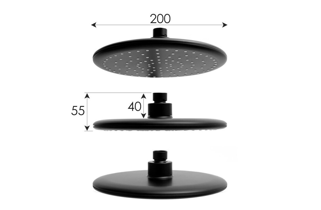 Doucheset zwart met thermostaatkraan, regendouche 20cm