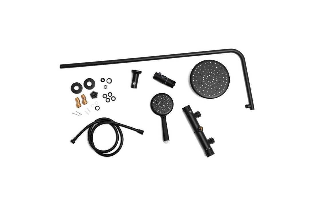 Doucheset zwart met thermostaatkraan, regendouche 20cm