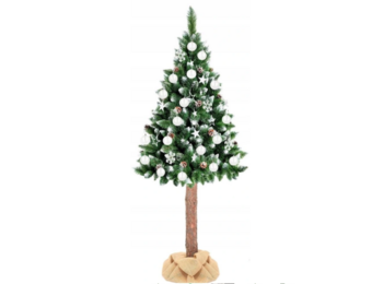 Kunstkerstboom sneeuw - 220cm groen PVC met houten stam
