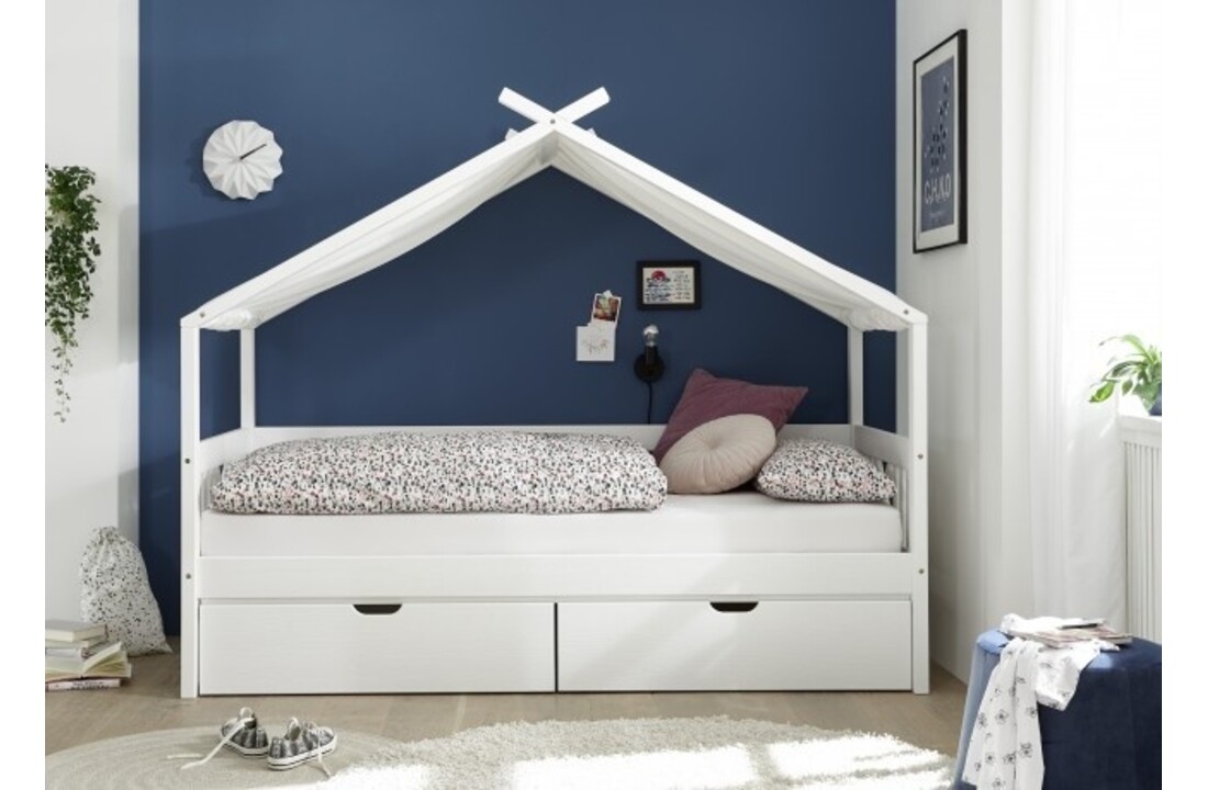 Huisbed kind 90x200 cm wit grenenhout met 2 opberglades