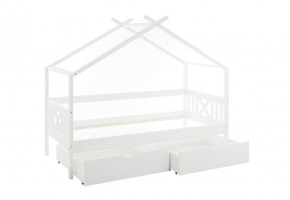 Kinderbed 90x200 wit huisbed met 2 lades | Grenenhout