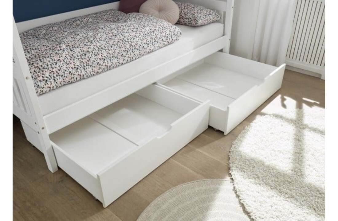 Kinderbed 90x200 wit huisbed met 2 lades | Grenenhout