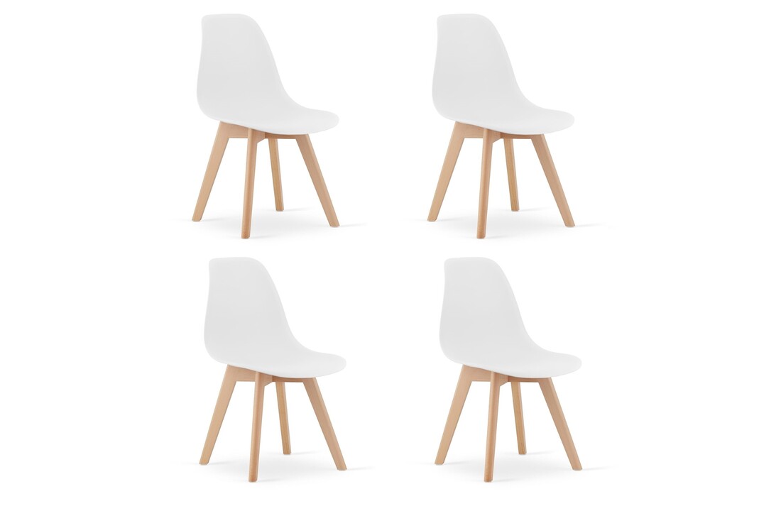 Eetkamerstoelen wit - Set van 4 | Scandinavisch design | Polypropyleen & beukenhout