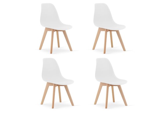 Eetkamerstoelen wit - Set van 4 | Scandinavisch design | Polypropyleen & beukenhout