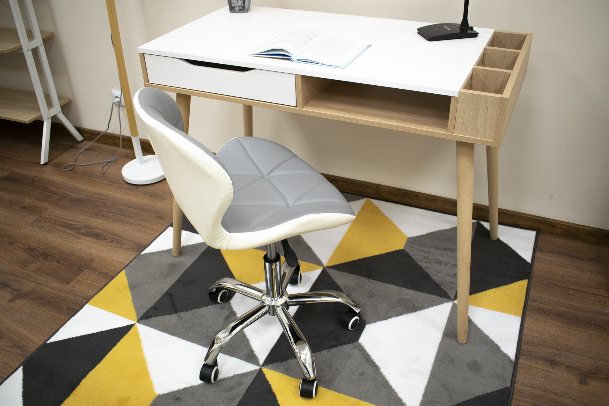 Ergonomische bureaustoel grijs wit - Eco-leer, verstelbaar, 70-80cm hoog