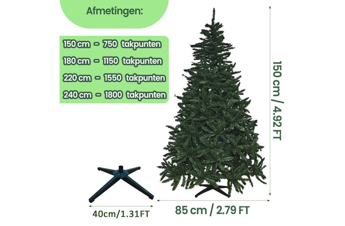 Kunstboom met standaard, 150 cm, groen, PVC, uitvouwsysteem
