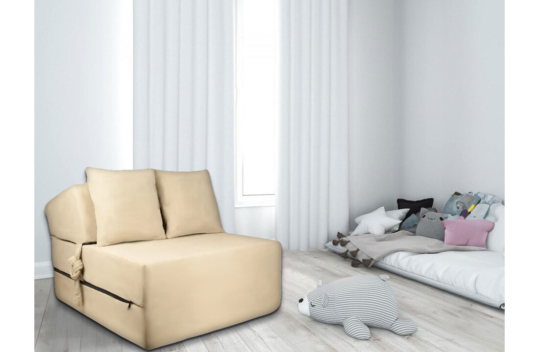 Campingmatras uitklapbaar - Beige Velours - 200x70x15 cm - Foam